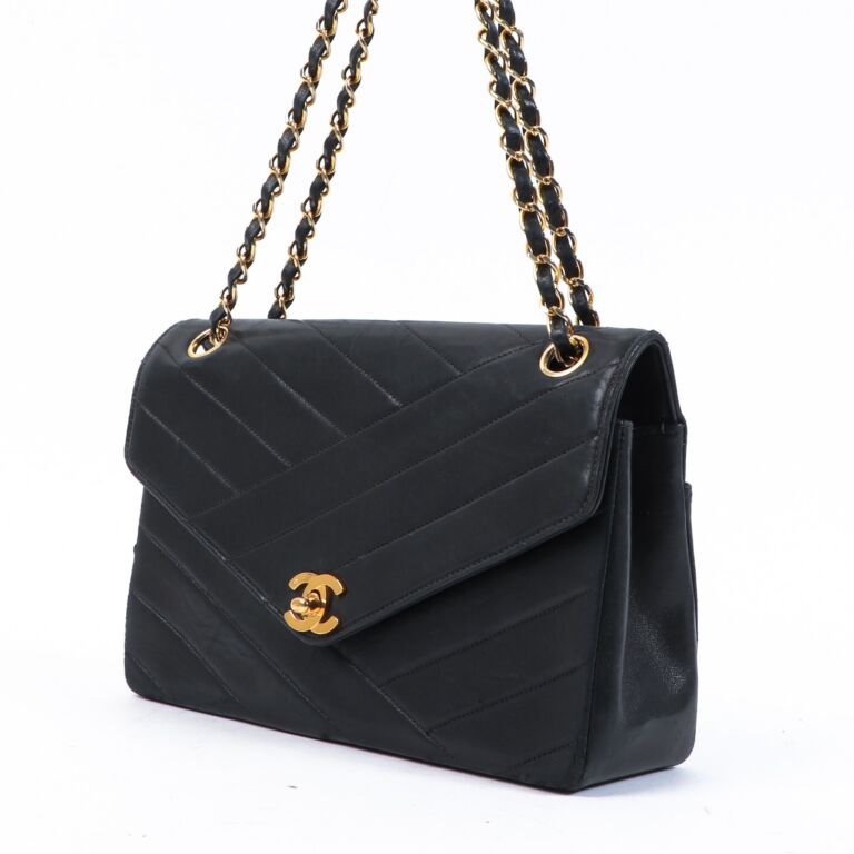 Chanel Vintage Black Chevron Box Shoulder Bag - ASL2349