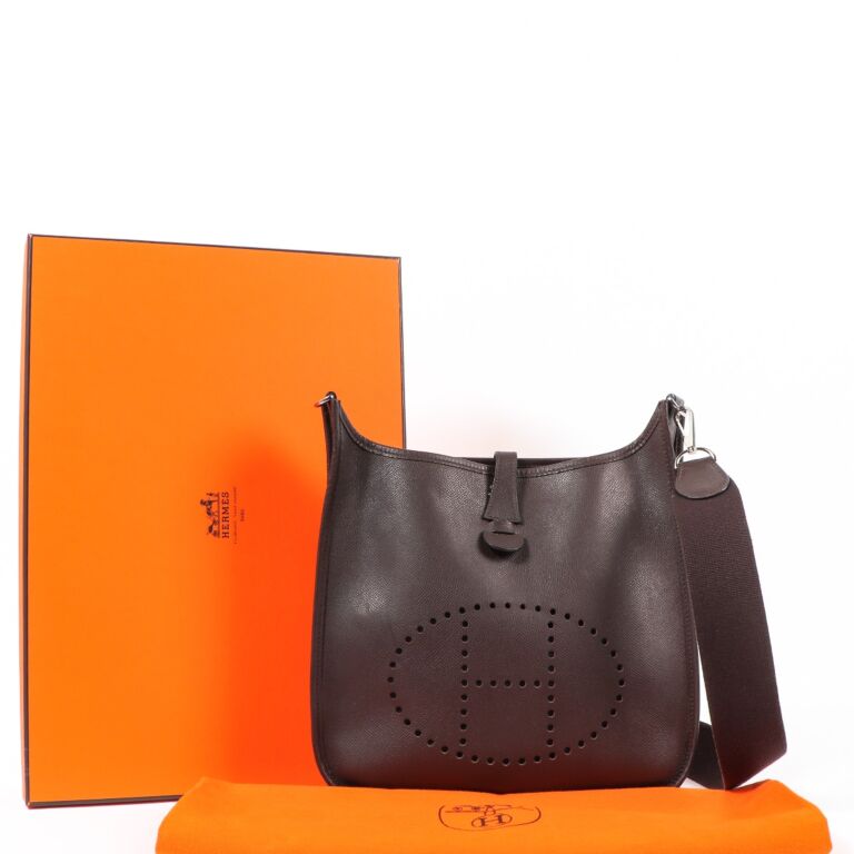 Authentic! Hermes Evelyne Chocolate Brown Epsom Leather GM Handbag