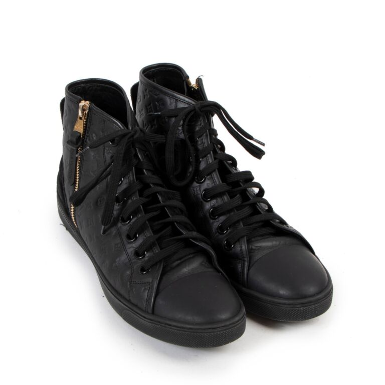 Louis Vuitton, Shoes, Louis Vuitton Black Monogram Lv Sneakers Mens Sz 75  Fits Women 105