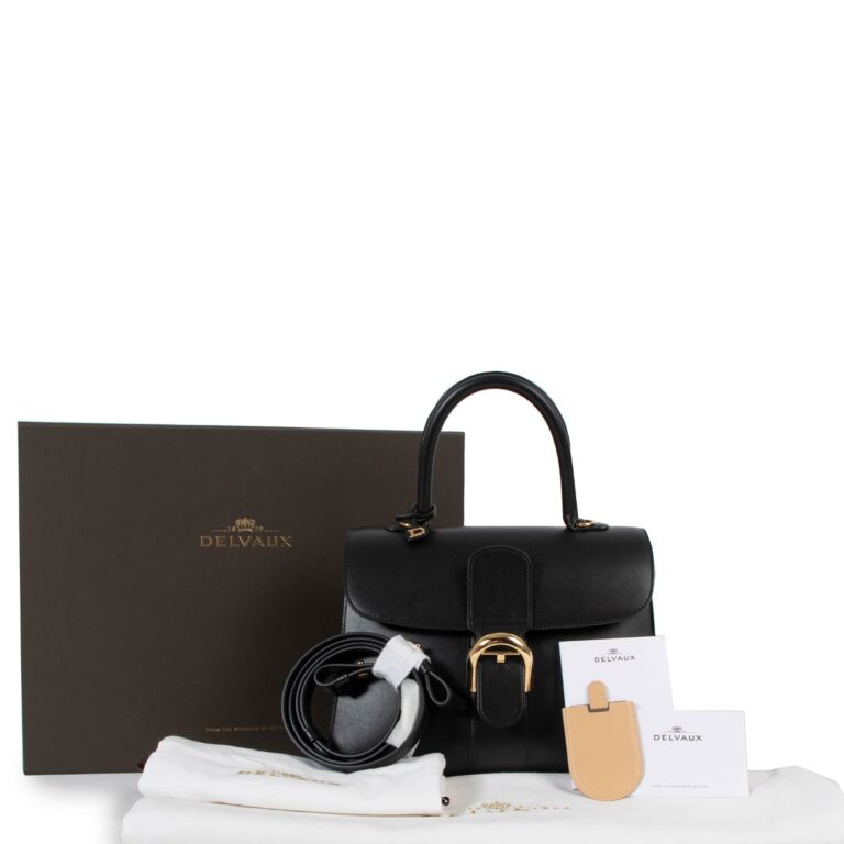 100% authentic Delvaux Brillant classic box calf black bag MM with