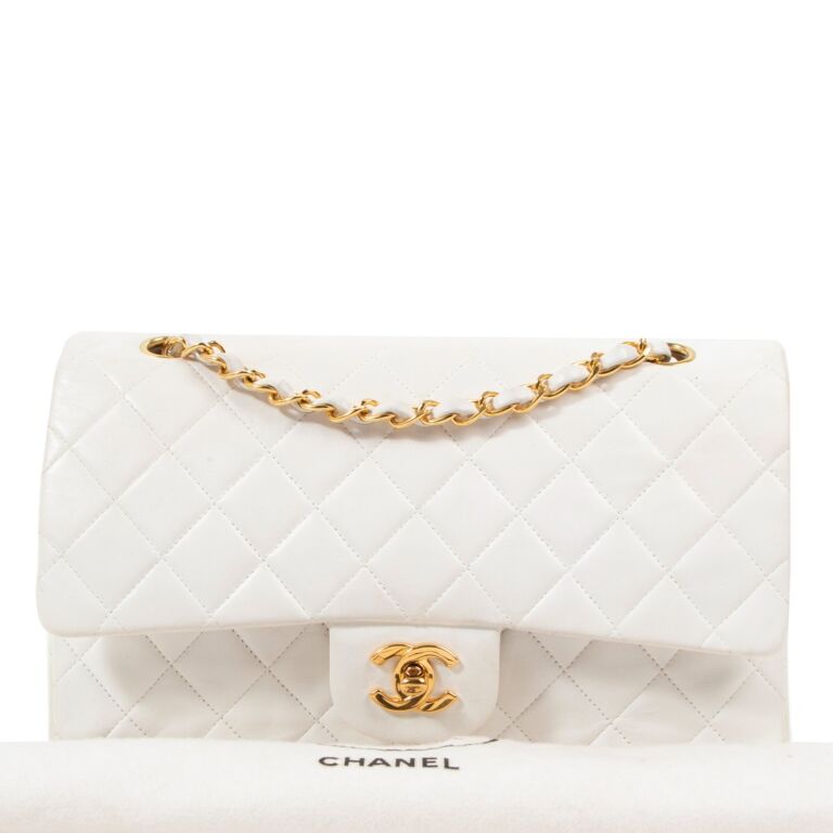 Chanel Vintage White Lambskin Medium Classic Flap Bag ○ Labellov and Sell Authentic Luxury
