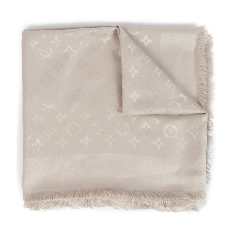 Louis Vuitton Ecru Monogram Silk & Wool Classique Shawl Louis