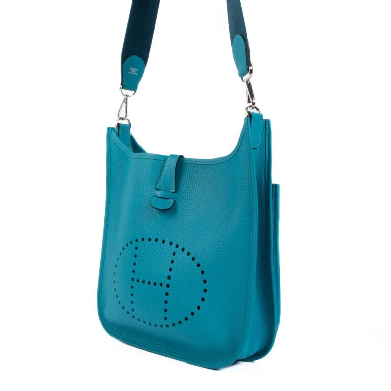 Hermes Bleu Paon Clemence Evelyne TPM PHW Handbag