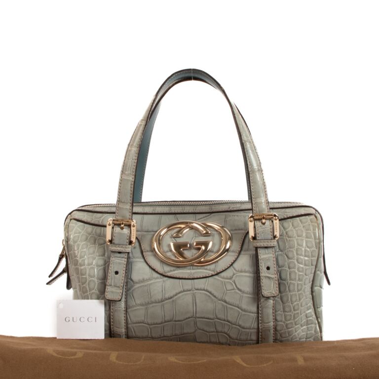 Gucci - Authenticated Boston Handbag - Leather Grey for Women, Never Worn