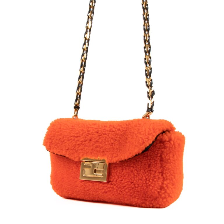 Fendi Orange Shearling Mini Be Baguette Shoulder Bag ○ Labellov