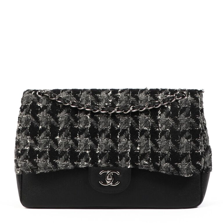 Chanel Houndstooth Tweed & Calfskin Large Classic Flap Bag Labellov Buy ...