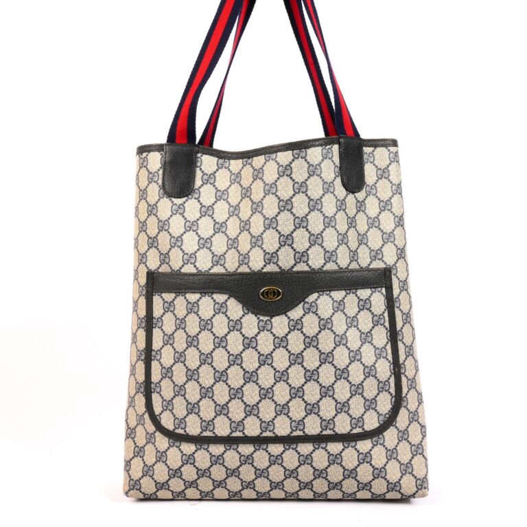 Gucci Vintage Navy Blue Coated Canvas/Leather Monogram GG Supreme