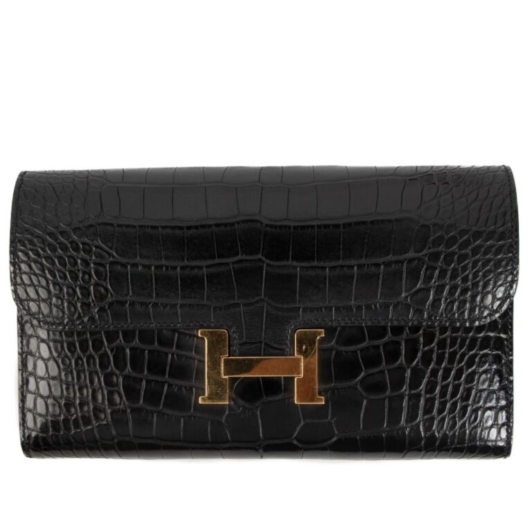 Hermès Black Alligator Mat Constance Long Wallet ○ Labellov