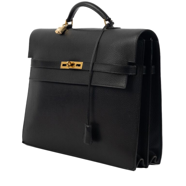 Hermes Black Box Leather Sac a Depeche 38 Briefcase Bag - Yoogi's Closet