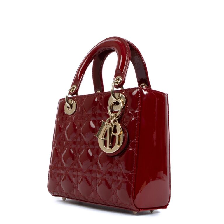 NEW in Lt ED BOX LADY DIOR Cherry Red Patent Cannage Calfskin
