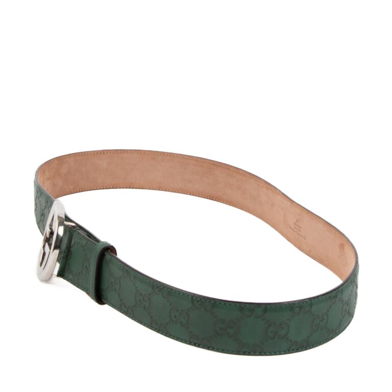 Gucci Green Leather Monogram Belt - size 95 ○ Labellov ○ Buy and Sell  Authentic Luxury