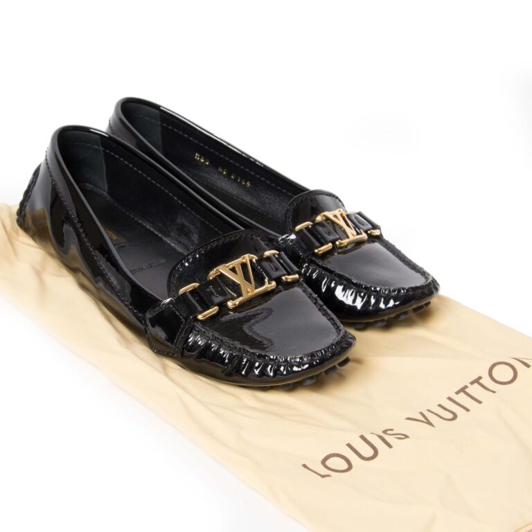 Louis Vuitton Black/Gold Leather Oxford Slip On Loafers Size 37 at 1stDibs