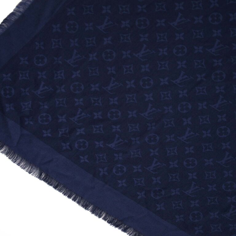 Louis Vuitton Blue Moyen Monogram Silk/Wool Shawl Scarf - Yoogi's Closet