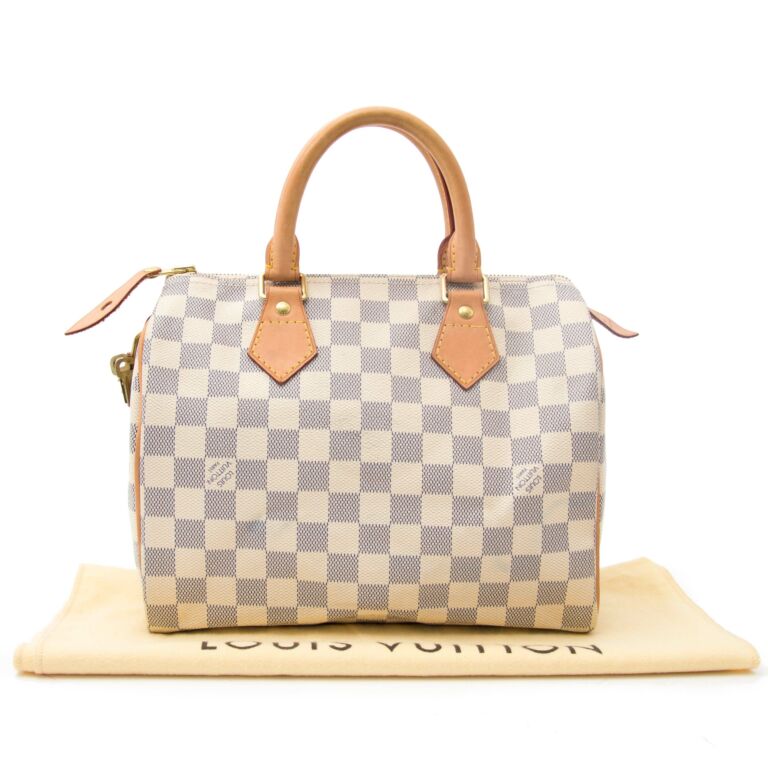 White Louis Vuitton Damier Azur Speedy 25 Boston Bag – Designer