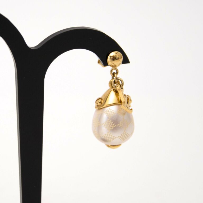 Louis Vuitton Gold, Cultured Pearl And Charm Hoop Earrings