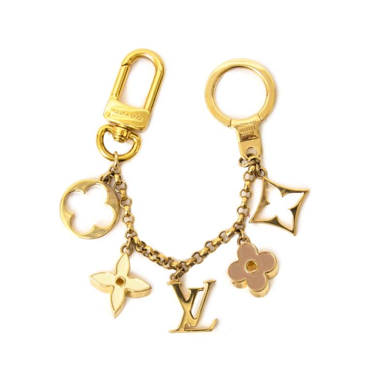 Louis Vuitton Gold & Beige Enamel Fleur De Monogram Bag Charm