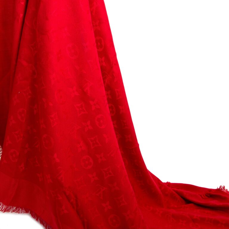 Louis Vuitton Red Monogram Silk & Wool Scarf ○ Labellov ○ Buy