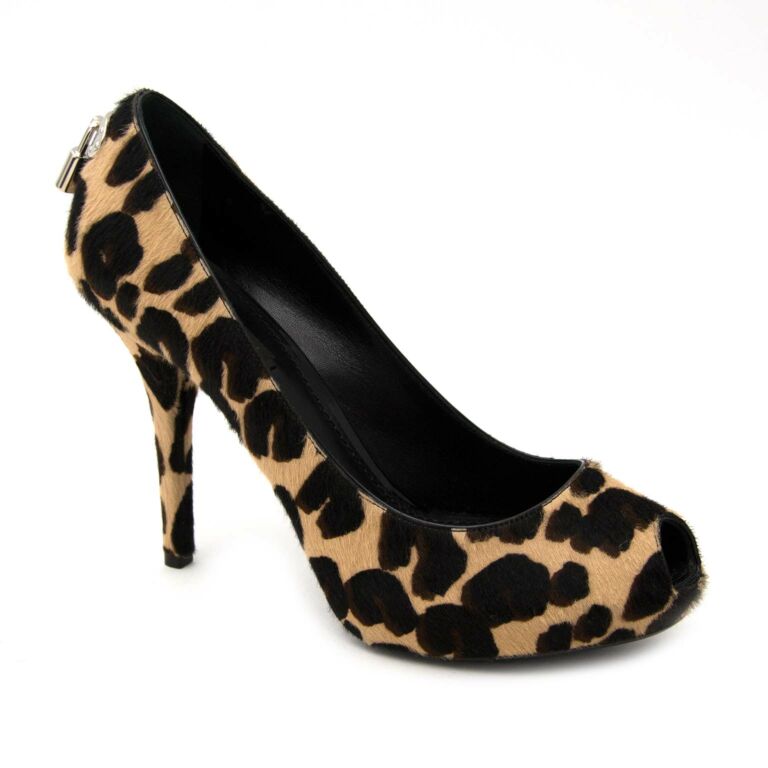 Louis Vuitton Oh Really Leopard Pony Hair Peep toe Pumps size