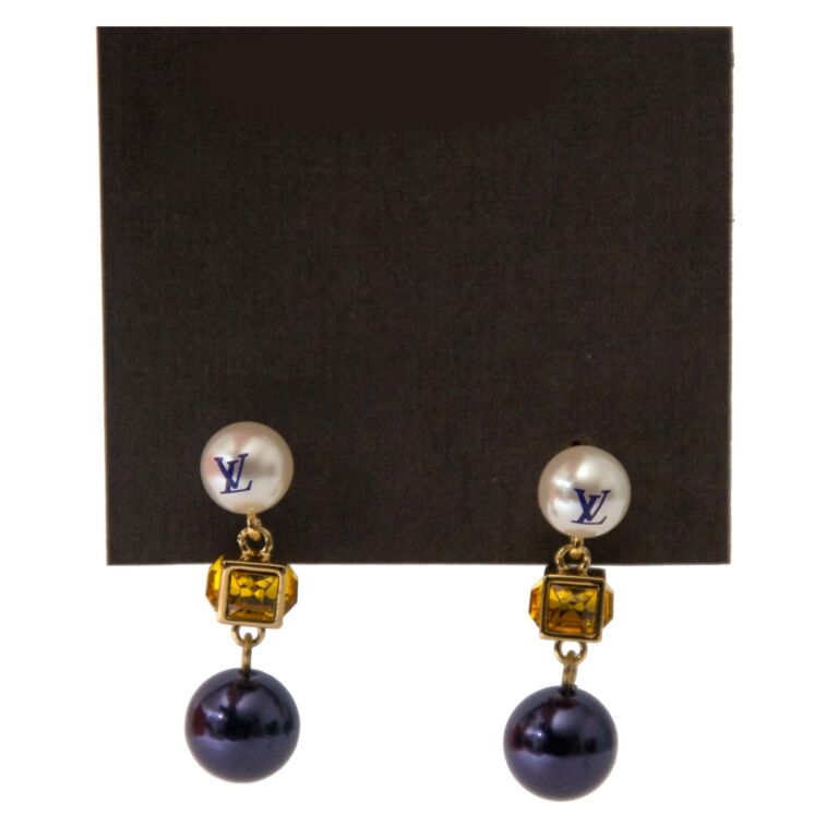 Louis Vuitton Monogram Pearl Gold Dangle Earrings - Praise To Heaven