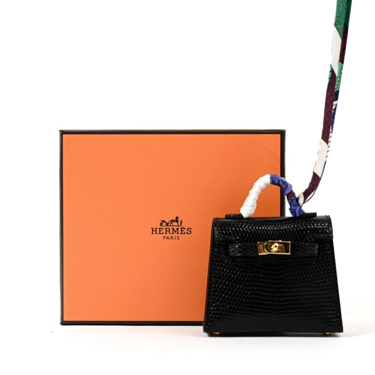 Hermes Noir Black Mini Micro Kelly Twilly Bag Charm Keychain Key