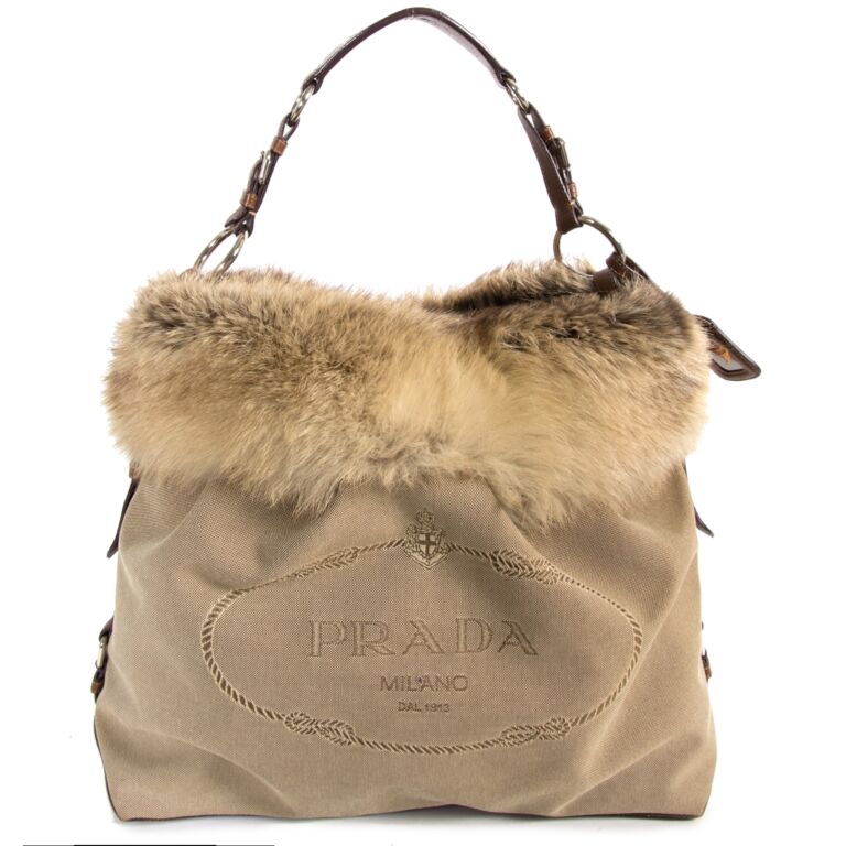 Prada Logo Jacquard and Fur Leather Bag ○ Labellov ○ Buy and Sell Authentic  Luxury