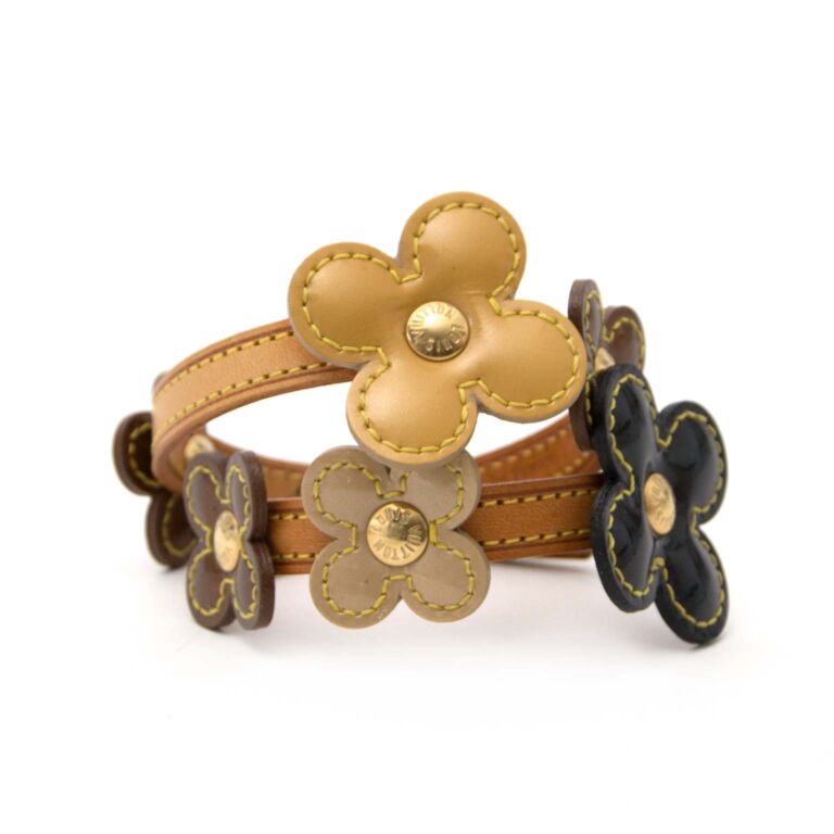Authentic re-purposed Louis Vuitton cuff bracelet with floral