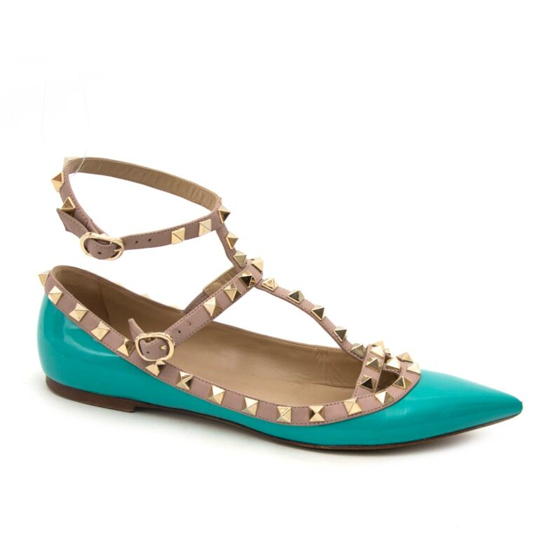 valentino rockstud flats green