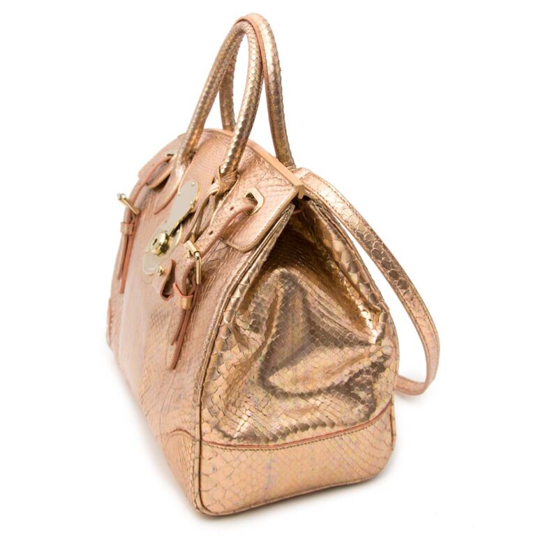 Ralph Lauren Rose Gold Metallic Pearl Python Ricky 33 Bag