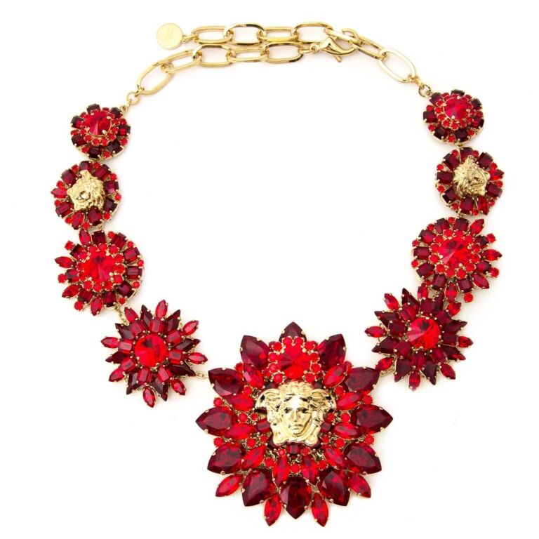 Versace Red Blooming Medusa Crystal Necklace Labellov Buy and Sell ...