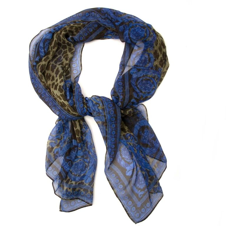 Versace Blue Khaki Leopard Print Scarf Labellov Buy and Sell Authentic ...