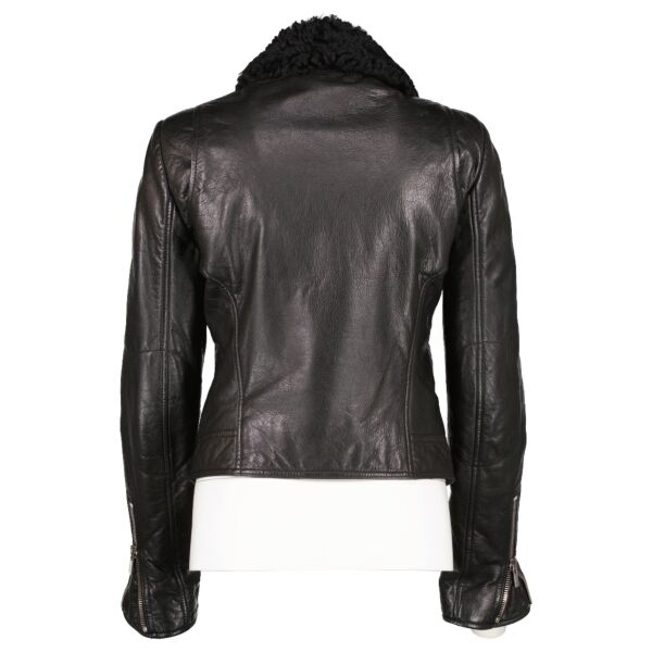 Balenciaga Black Fur Collar Leather Biker Jacket - Size FR40