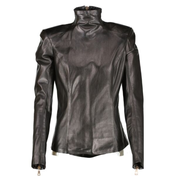 Balmain Black Lambskin Leather Longsleeve Top - size IT38
