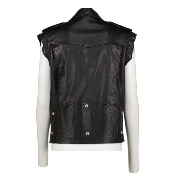 Saint Laurent Black Sleeveless Leather Jacket - Size FR40