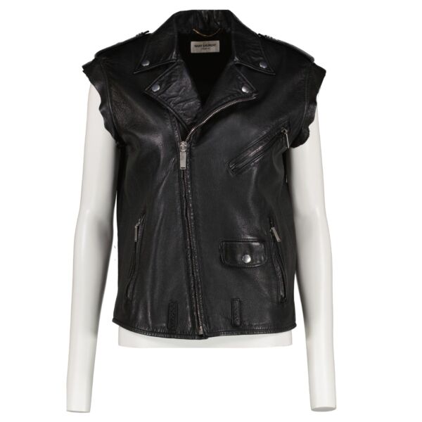 Saint Laurent Black Sleeveless Leather Jacket 