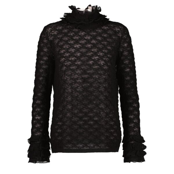 Chanel P54846K07198 Black Wool Frill Lace Knit Sweater