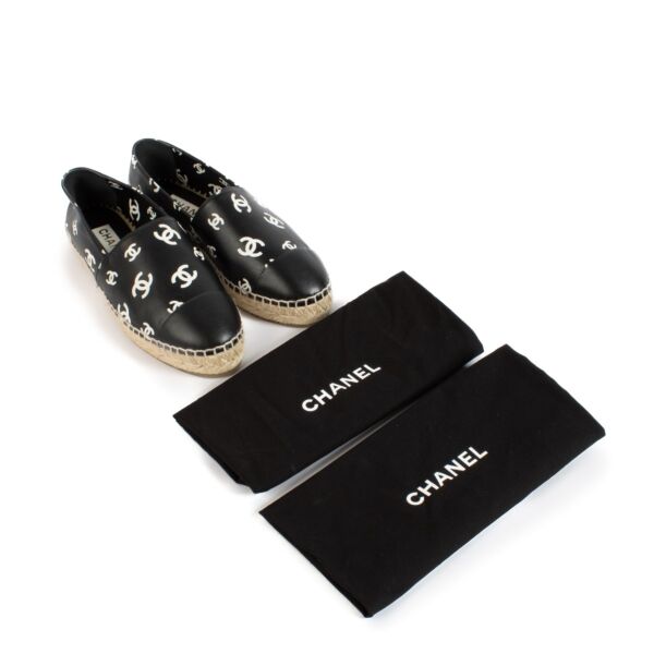Chanel 22S Black & White Leather CC Logo Espadrilles - Size 40