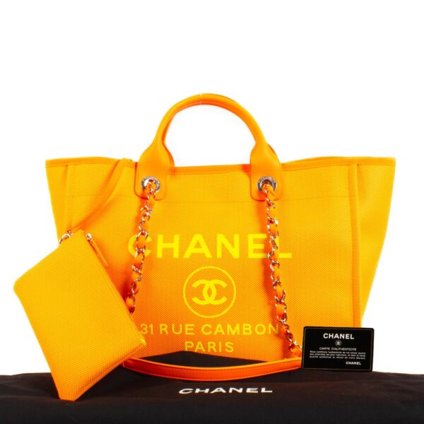 Chanel 21S Neon Orange Mixed Fibres Deauville Large Shopping Bag