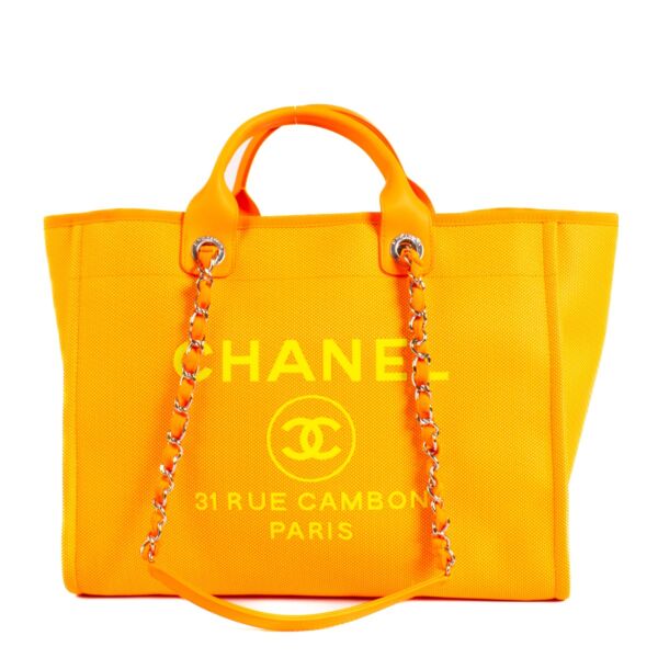 Chanel Neon Orange Mixed Fibres Deauville Shopping Bag