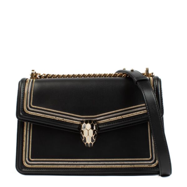 Bulgari Black Leather Serpenti Forever Diamond Blast Bag