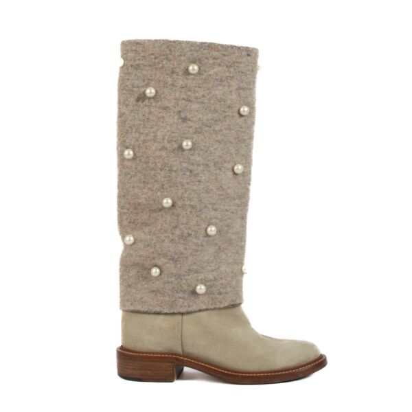 Shop 100% authentic Chanel Pearl Embellished Suede Boots at Labellov.com.
