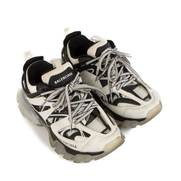 Balenciaga Black and White Clear Sole Track Sneakers - Size 36