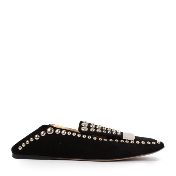 shop 100% authentic second hand Sergio Rossi Black Suede Studded Loafers - Size 38 on Labellov.com