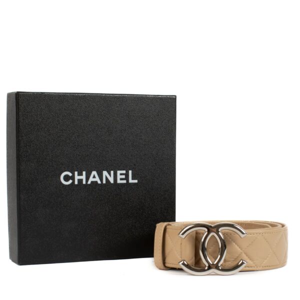 Chanel 14C Beige Quilted Leather CC Belt - size 90