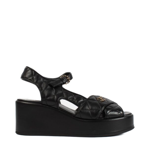 Chanel 23A Black Quilted CC Platform Sandals
