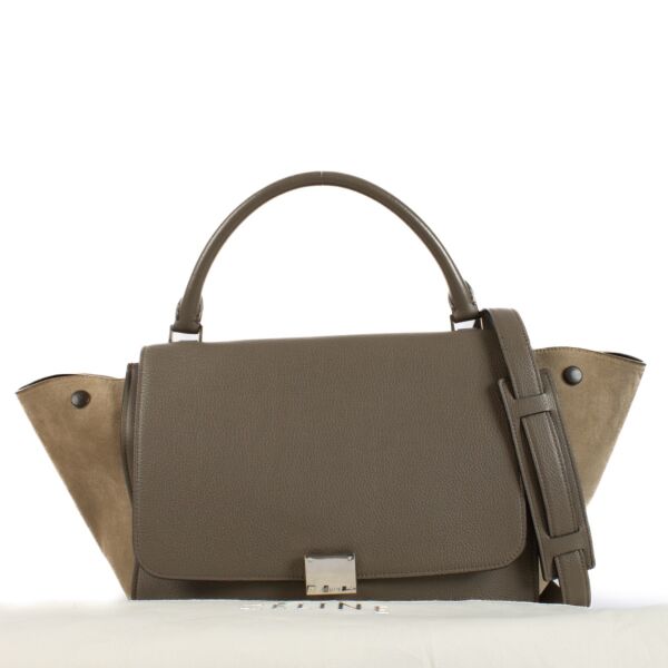 Celine Taupe Leather & Suede Medium Trapeze Handbag