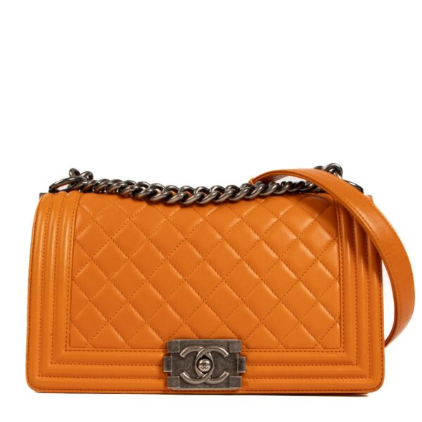 shop 100% authentic second hand Chanel Orange Calfskin Medium Boy Bag on Labellov.com