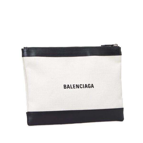 Balenciaga Beige Canvas Logo Clutch Bag