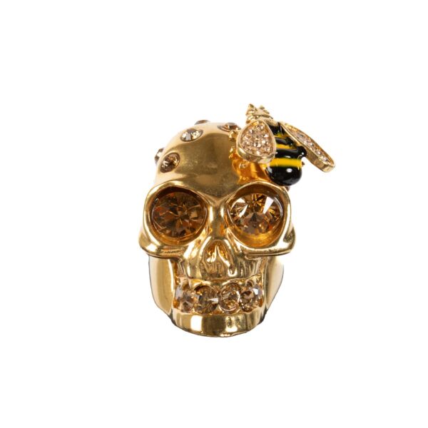 Alexander McQueen Gold Crystal Skull Ring/Razor Blade Leather Bracelet Set