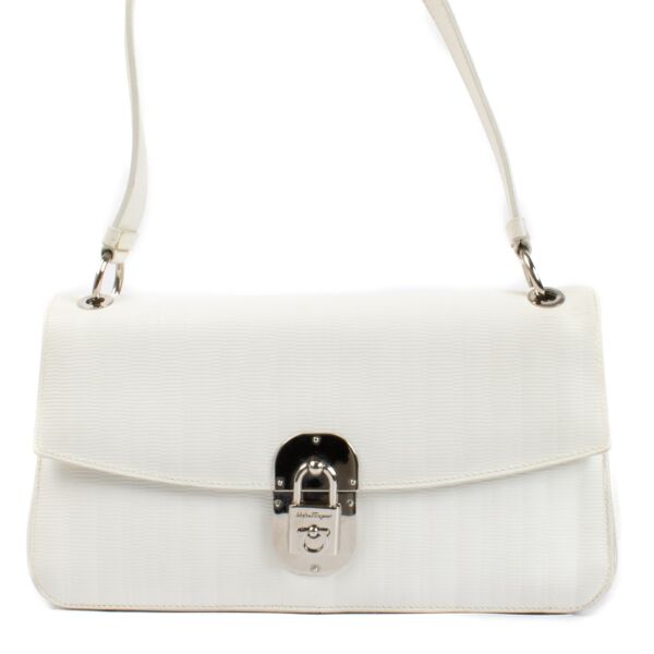 Ferragamo White Leather Gancini Shoulder Bag