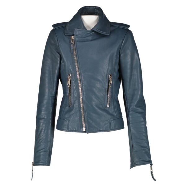 Balenciaga Blue Leather Biker Jacket